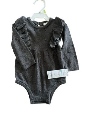 Carter's Charcoal Knit Ruffle Long-Sleeve One-Piece